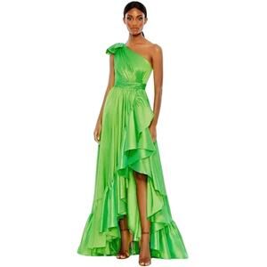 Mac Duggal NWT One Shoulder Bow Asymmetrical Hem Gown in Spring Green Size 4